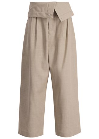 Beige wide-leg cotton trousers