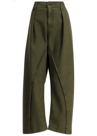 Green wide-leg cotton trousers