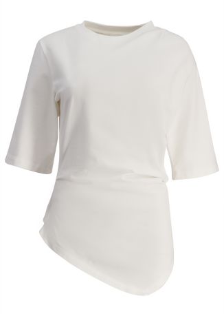 White asymmetric cotton t-shirt