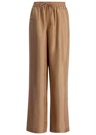 Nude wide-leg silk trousers