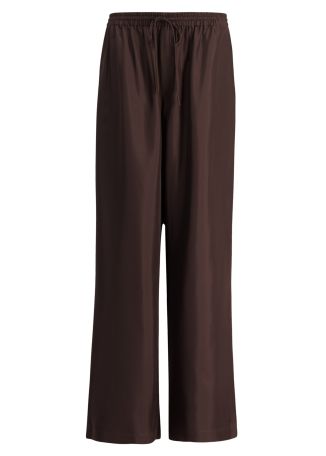 Burgundy wide-leg silk trousers