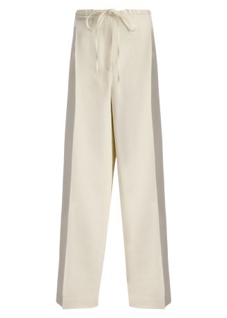 Ivory wide-leg satin trousers
