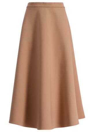Nude flared wool-blend midi skirt