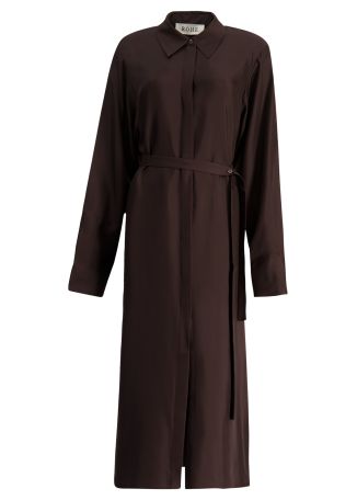 Burgundy belted silk midi dress