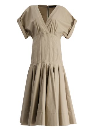 Ciara beige pleated stretch-cotton midi dress