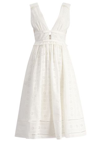 White broderie-anglaise cotton midi dress