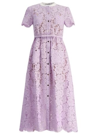 Lilac floral-lace cotton-blend midi dress