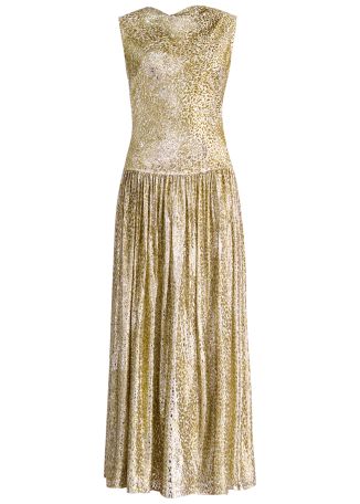 Gold cut-out silk-blend maxi dress