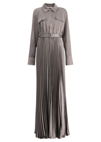 Grey pleated satin maxi dress