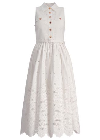 White broderie-anglaise cotton midi dress