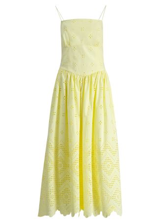 Yellow broderie-anglaise cotton midi dress