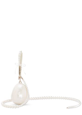 Egg ivory pearl-embellished acrylic clutch