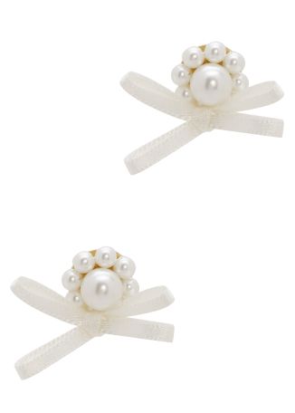 Ivory bow-embellished stud earrings