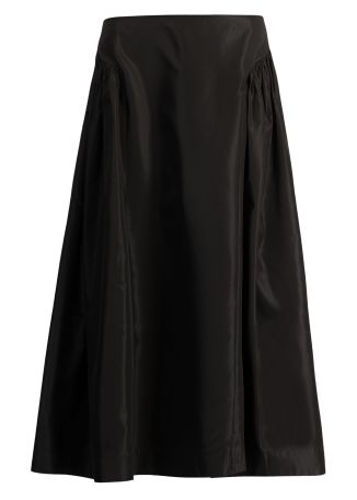 Black sculpted taffeta midi skirt