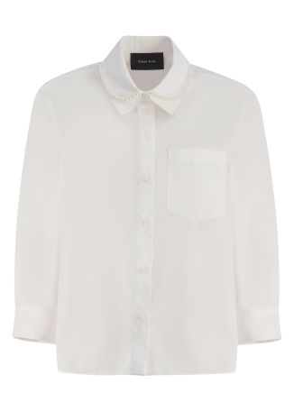 White cropped cotton shirt