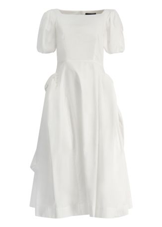 White bow-detail cotton midi dress