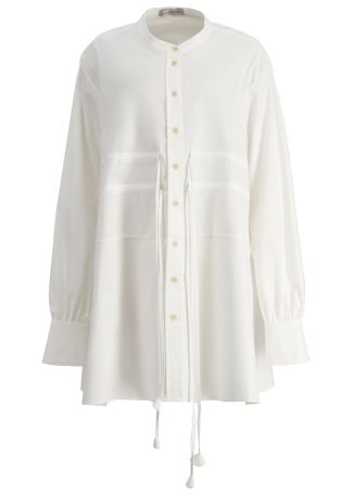 White belted cotton-blend shirt
