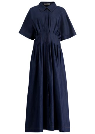Courage blue pleated denim maxi dress