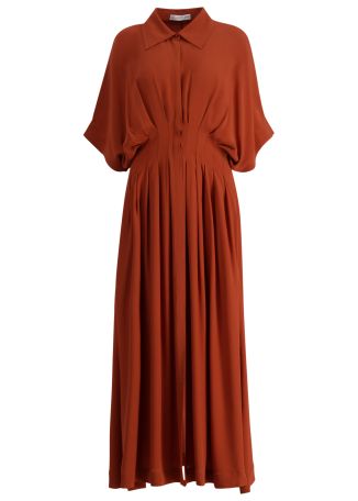 Courage orange pleated crepe maxi dress