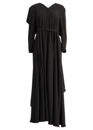 In your arms black asymmetric crepe maxi dress