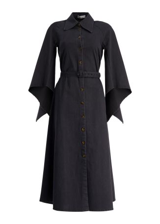 Devoted navy belted cotton-blend midi dress