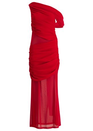 Darya red one-shoulder crepe gown