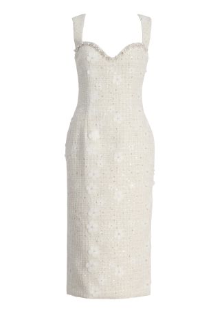 Ellouise ivory pearl-embellished tweed midi dress