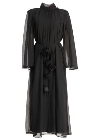 Melissa black split-sleeve chiffon maxi dress