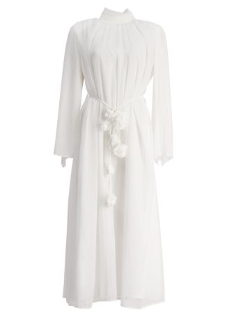 Melissa white split-sleeve chiffon maxi dress