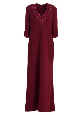 Red bead-embellished crepe gown
