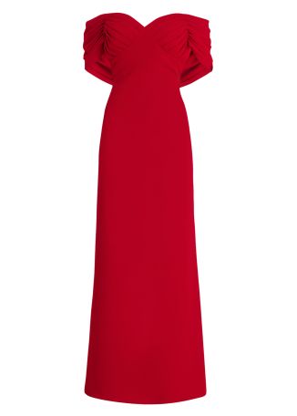 Red off-the-shoulder crepe gown