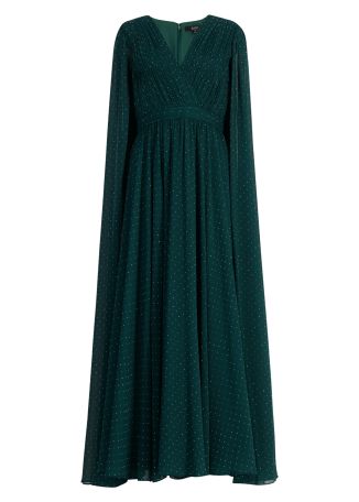 Green cape-effect georgette gown