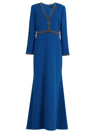 Blue bead-embellished gown