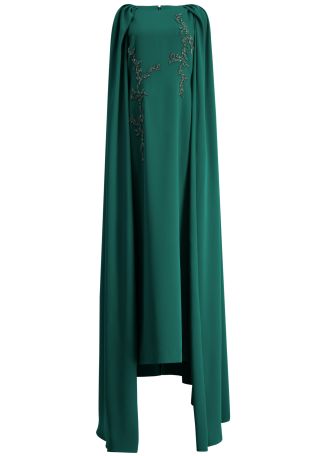 Lotus green cape-effect cady gown