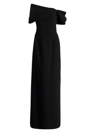 Mallow black off-the-shoulder cady gown