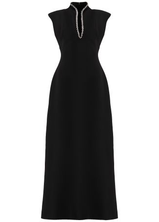 Heather black crystal-embellished cady gown