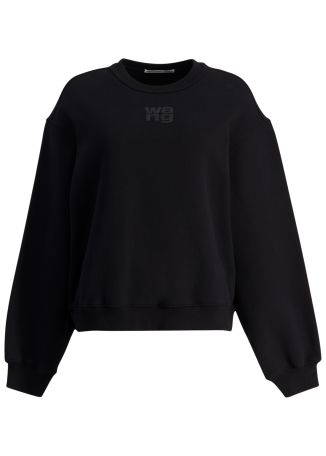 Black logo-embossed cotton sweatshirt