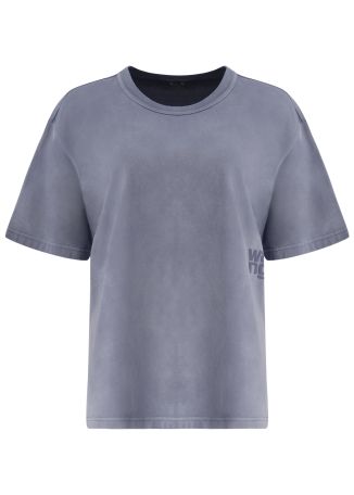 Grey logo-embossed cotton t-shirt