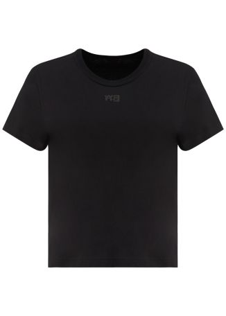Black logo-embossed cotton t-shirt