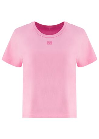 Pink logo-embossed cotton t-shirt