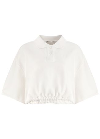 White cropped stretch-cotton polo shirt