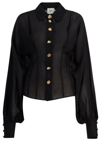Alexa black linen-blend shirt
