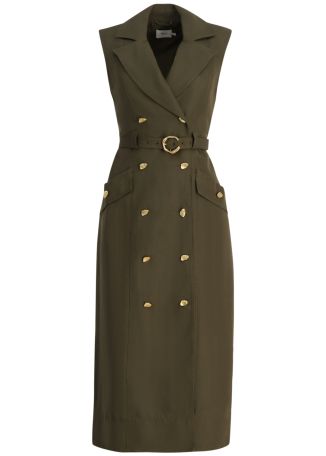 Blake green belted linen-blend midi dress