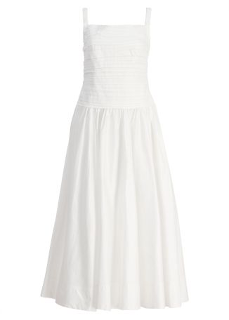 Star ivory ruched cotton midi dress