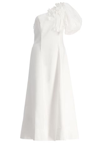 Camille ivory one-shoulder linen-blend midi dress