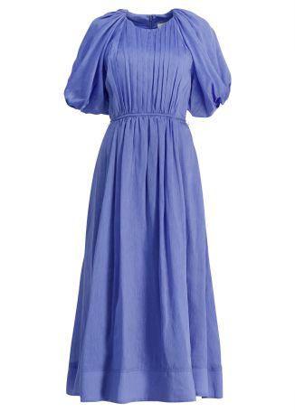 Alma blue pleated linen-blend midi dress
