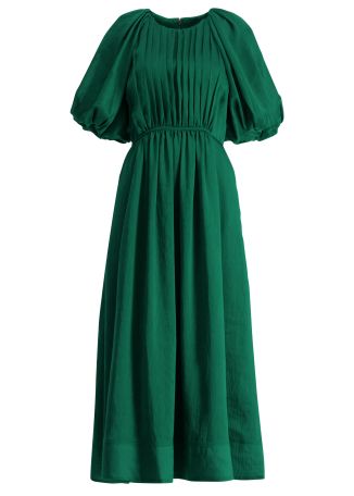 Alma green pleated linen-blend midi dress