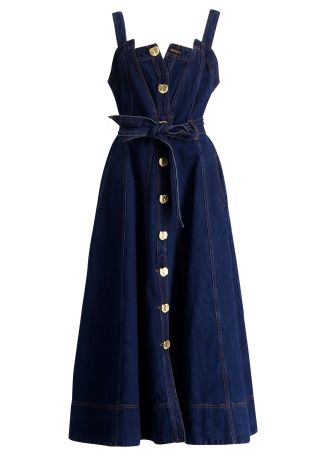 Gianna navy belted denim midi dress