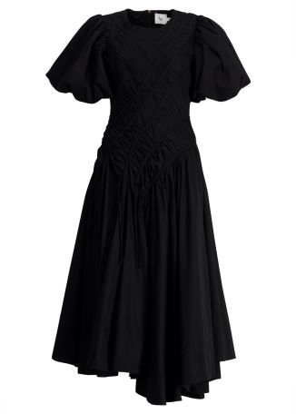 Wisteria black ruched cotton midi dress