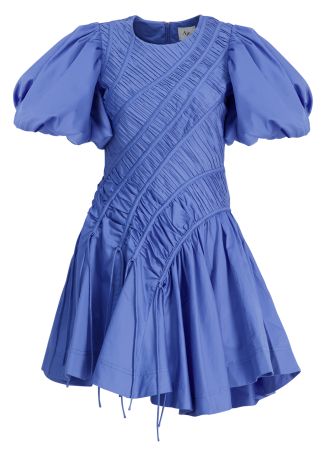 Wisteria blue ruched cotton mini dress